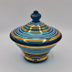 Vintage MCM Bohemia Glass Lidded Candy Dish or Apothecary jar